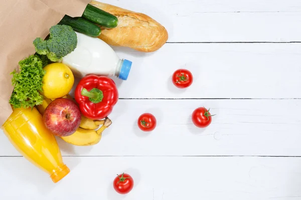 Koop Voedsel Aankopen Groenten Fruit Papieren Tas Copyspace Kopie Ruimte — Stockfoto