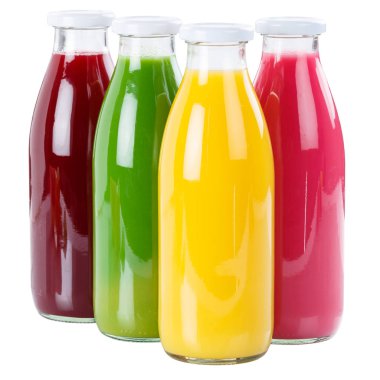 Beyaz bir arka plan üzerinde izole bir şişe taze meyve suyu