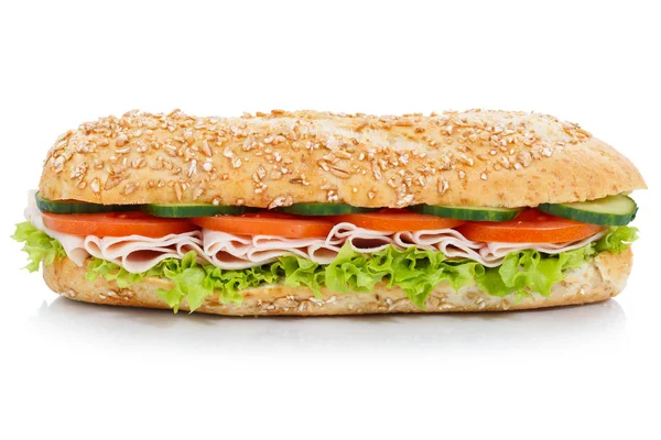 Stokbrood Sub Sandwich Met Ham Hele Korrels Laterale Geïsoleerd Een — Stockfoto