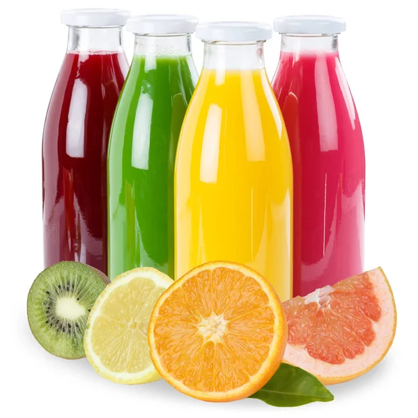 Jugo Frutas Frutas Una Botella Aislada Sobre Fondo Blanco — Foto de Stock