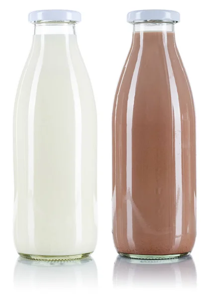 Γάλα Και Σοκολάτα Μπουκάλι Ποτό Απομονωμένα Λευκό Φόντο — Φωτογραφία Αρχείου