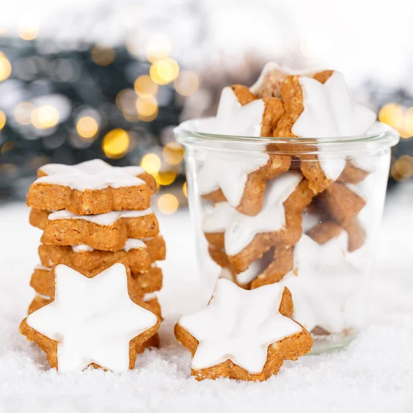 Karácsonyi Cookie Fahéj Csillag Tér Sütés Pékség Téli Copyspace Hely — Stock Fotó