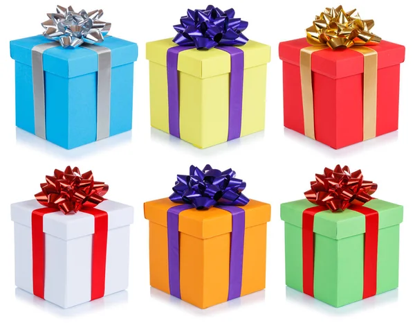 Sammlung Von Geburtstagsgeschenken Weihnachtsgeschenke Boxen Isoliert Auf Weißem Hintergrund — Stockfoto