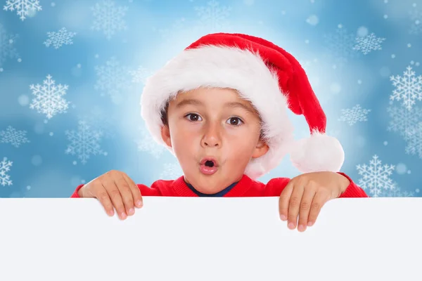Criança Criança Cartão Natal Papai Noel Banner Vazio Copyspace Surpreendido — Fotografia de Stock