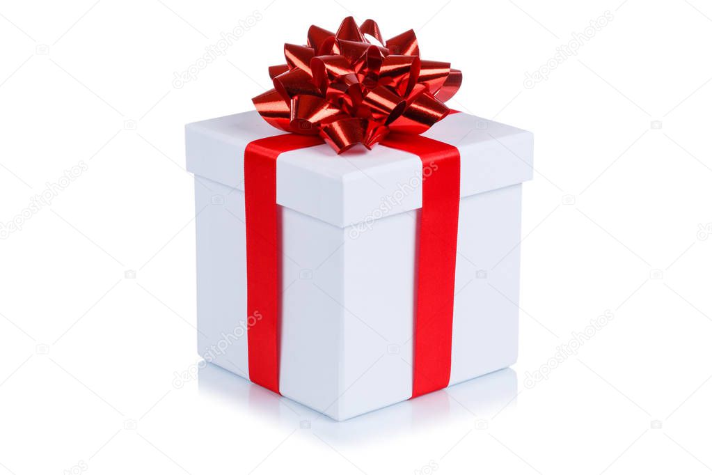 Birthday gift christmas present white box isolated on a white background