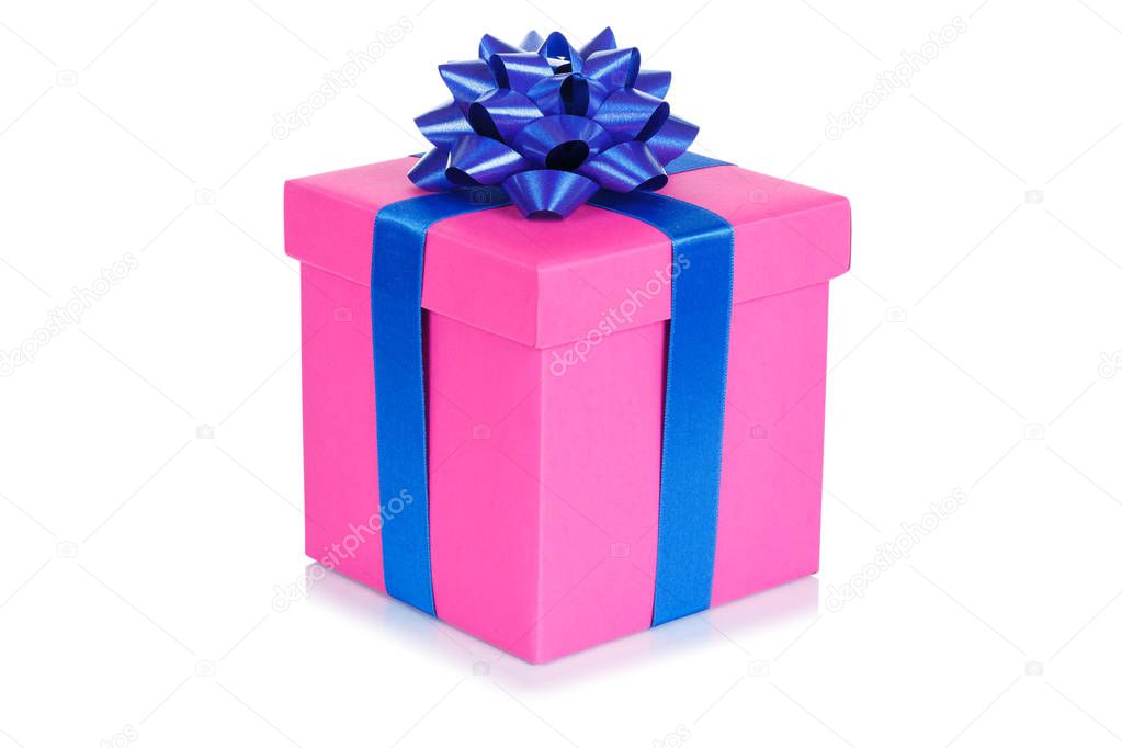 Birthday gift christmas present pink box isolated on a white background