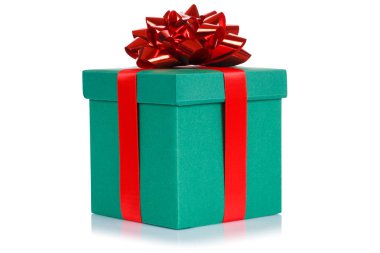 Beyaz bir arka plan üzerinde izole hediye mevcut christmas Doğum günü düğün dilek koyu yeşil kutu