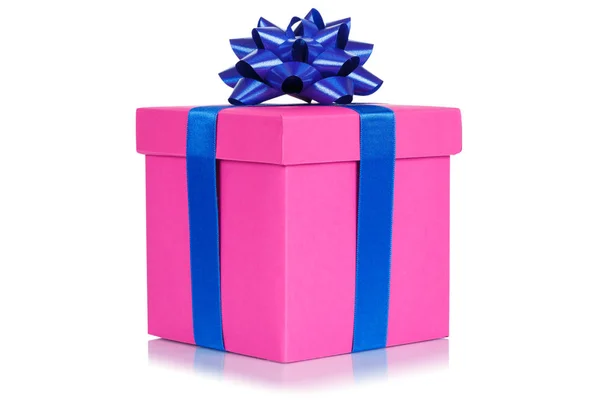Ajándék Jelen Karácsony Születésnap Esküvői Kívánság Rózsaszín Doboz Elszigetelt Fehér — Stock Fotó