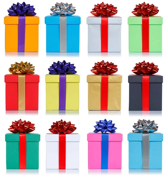 Geschenke Geschenk Geburtstagssammlung Weihnachtsgeschenke Isoliert Auf Weißem Hintergrund — Stockfoto