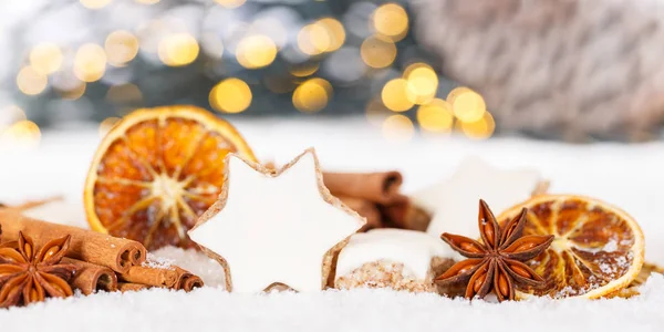 Weihnachten Plätzchen Zimt Stern Gewürze Banner Backen Bäckerei Dekoration Winter — Stockfoto