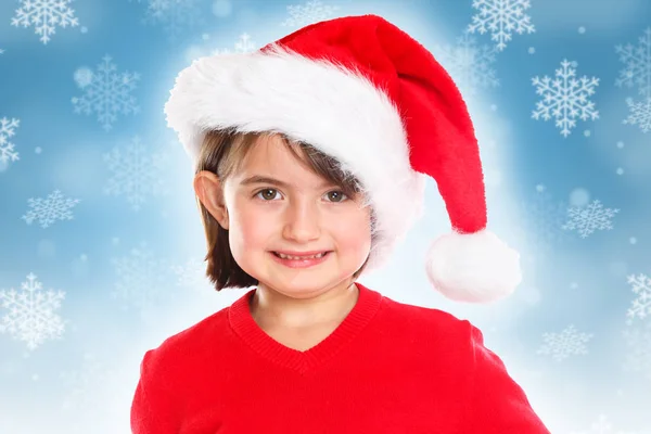 Criança Criança Menina Cartão Natal Retrato Papai Noel Jovem — Fotografia de Stock