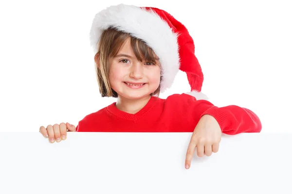 Niño Niño Niña Navidad Santa Claus Apuntando Feliz Banner Vacío — Foto de Stock