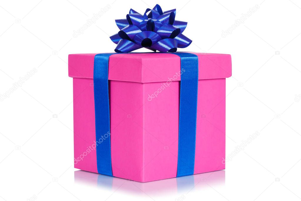 Gift present christmas birthday wedding wish pink box isolated on a white background