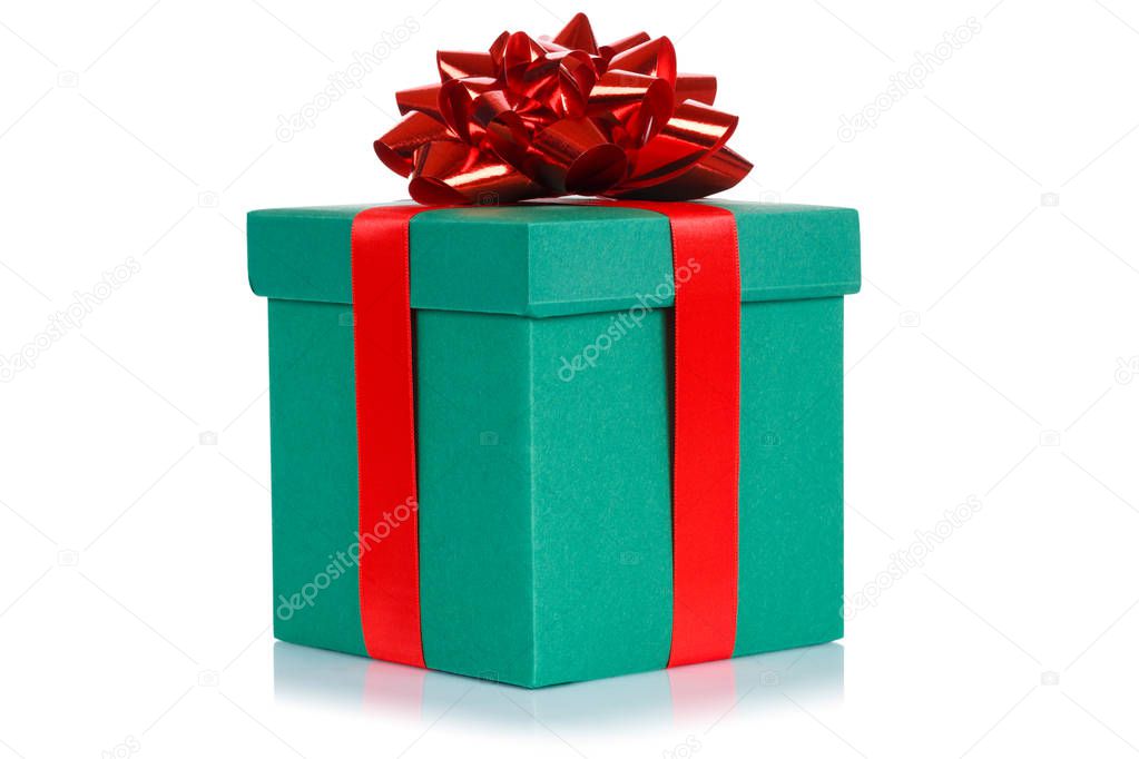 Gift present christmas birthday wedding wish dark green box isolated on a white background