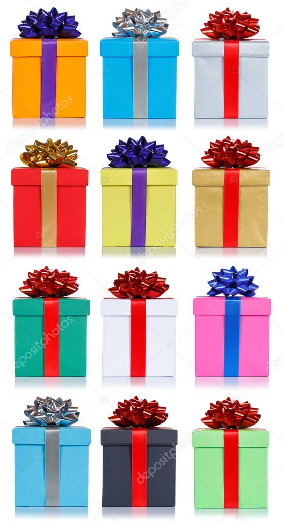 Gifts gift birthday christmas collection portrait format presents isolated on a white background