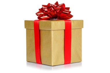 Beyaz bir arka plan üzerinde izole hediye mevcut christmas Doğum günü düğün dilek altın altın kutusu