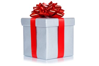 Mevcut christmas Doğum günü düğün hediye dilek gümüş kutusu beyaz bir arka plan üzerinde izole