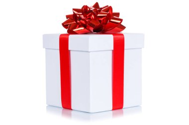 Mevcut christmas Doğum günü düğün hediye izole beyaz bir arka plan üzerinde beyaz kutu dilek