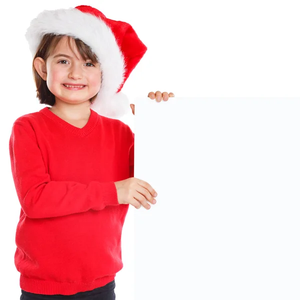 Niño Niña Navidad Santa Claus Sonriendo Feliz Banner Vacío Espacio —  Fotos de Stock