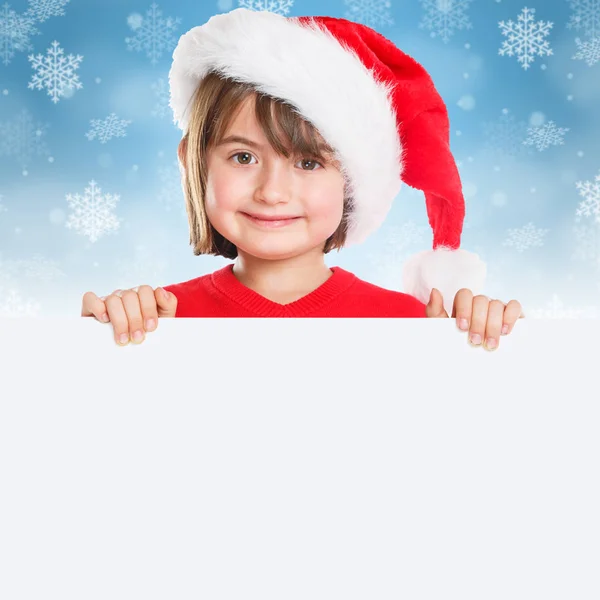 Christmas Child Kid Girl Santa Claus Empty Banner Square Copyspace — Stock Photo, Image