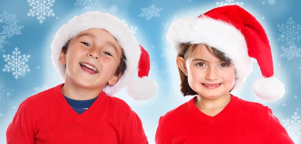 Niños Niños Niño Niña Navidad Santa Claus Sonriendo Feliz Joven —  Fotos de Stock
