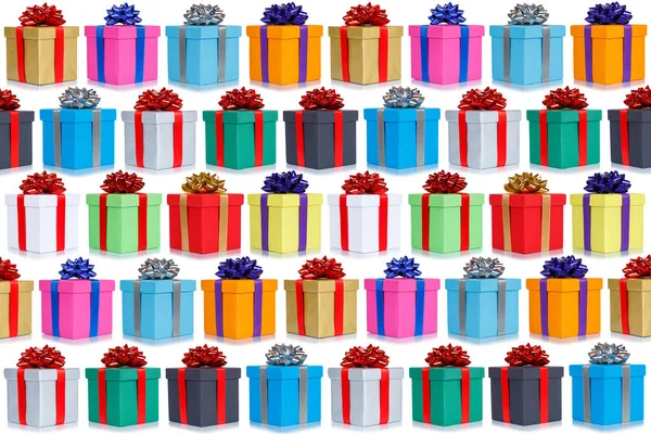 Viele Geschenke Sammlung Geschenke Weihnachten Hintergrund Geburtstagsgeschenk Geschenk Isoliert Auf — Stockfoto