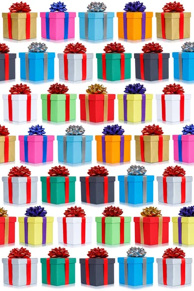 Viele Geschenke Sammlung Präsentiert Weihnachten Hintergrund Hochformat Geburtstagsgeschenk Geschenk Isoliert — Stockfoto