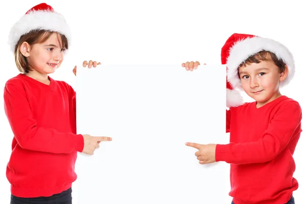 Дітей Діти Різдво Санта Клауса Вказуючи Ока Порожній Copyspace Копію — стокове фото