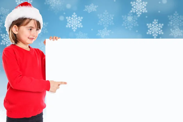 圣诞节圣诞老人的孩子女孩雪指着看空横幅复制空间复制空间 — 图库照片