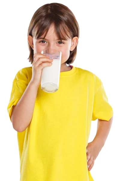 Niña bebiendo leche niño vidrio alimentación saludable retrato forma — Foto de Stock