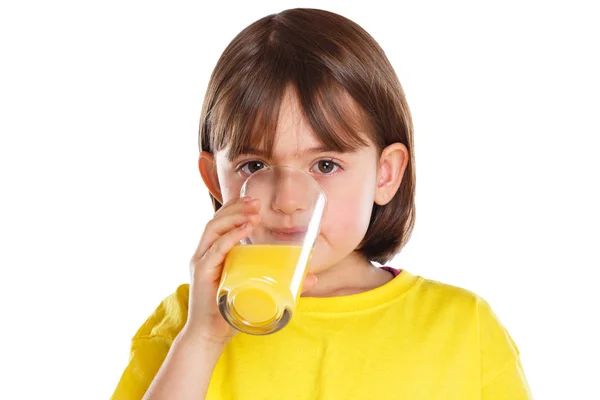 Enfant enfant fille boire jus d'orange saine alimentation isolé sur — Photo