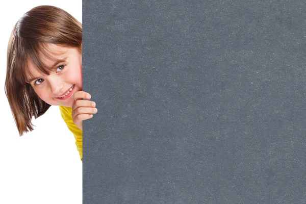 Дитяча дитина посміхається молода дівчина copyspace маркетинг сланцева реклама — стокове фото