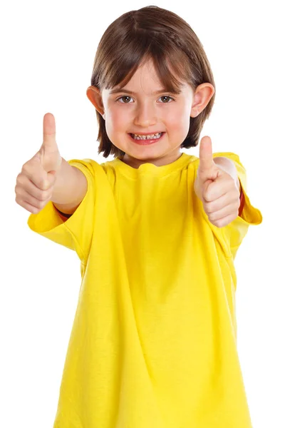 Girl child kid smiling young success thumbs up isolated on white — Stock Photo, Image