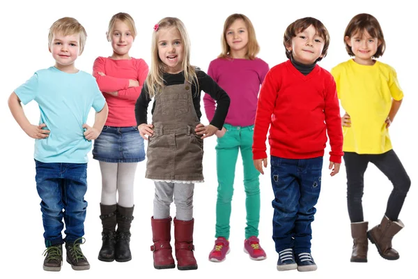 Kis fiúk-lányok elszigetelt fehér gyerekek gyermekek csoportja — Stock Fotó