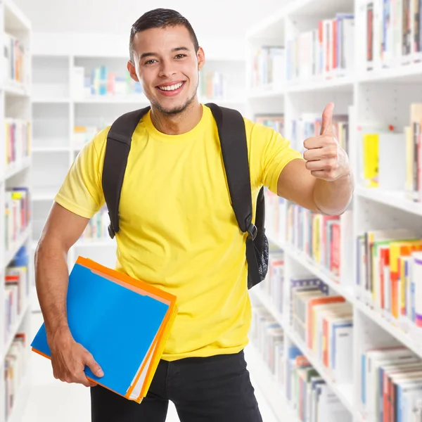 Student junger Mann Erfolg erfolgreiche Bibliothek Quadrat Lernen thu — Stockfoto