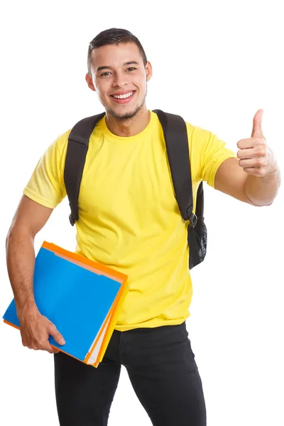 Estudiante joven éxito éxito pulgares arriba sonriendo a la gente es —  Fotos de Stock