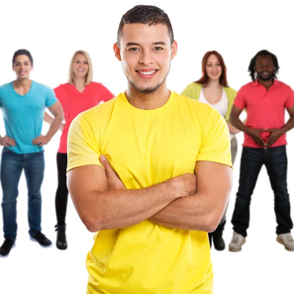 Grupo de amigos jóvenes cuadrados aislados en blanco — Foto de Stock