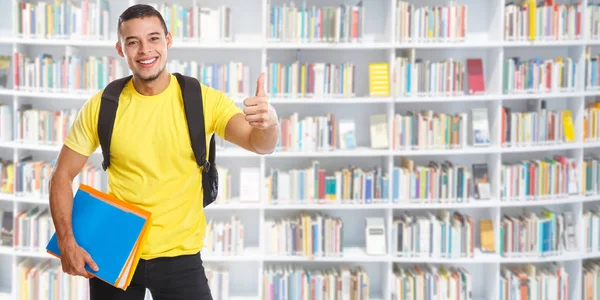 Estudante jovem sucesso biblioteca bem sucedida aprendendo banner thu — Fotografia de Stock