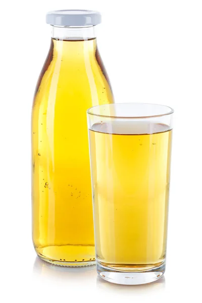 Стакан бутылки яблочного сока изолирован на белом — стоковое фото