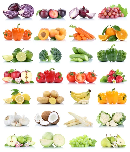 Owoce i warzywa kolekcja jabłka na białym tle kapusta pomarańczowy g — Zdjęcie stockowe