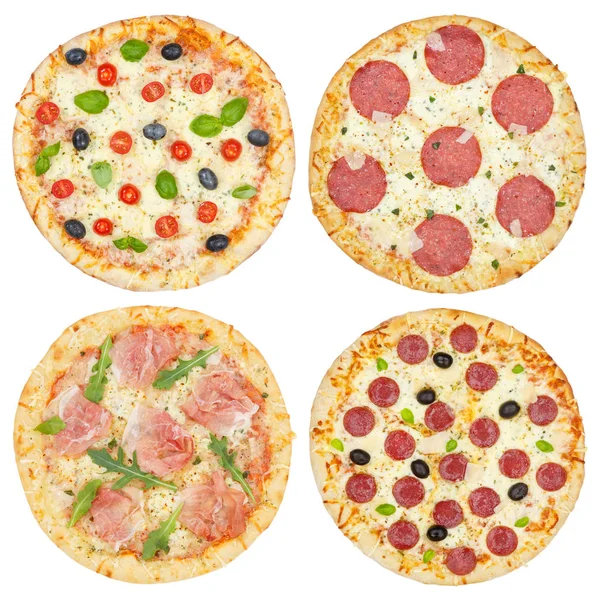 Pizza pizza raccolta collage dall'alto isolato su bianco — Foto Stock