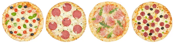 Pizzas de pizza en una colección de collage de arriba aislado en —  Fotos de Stock