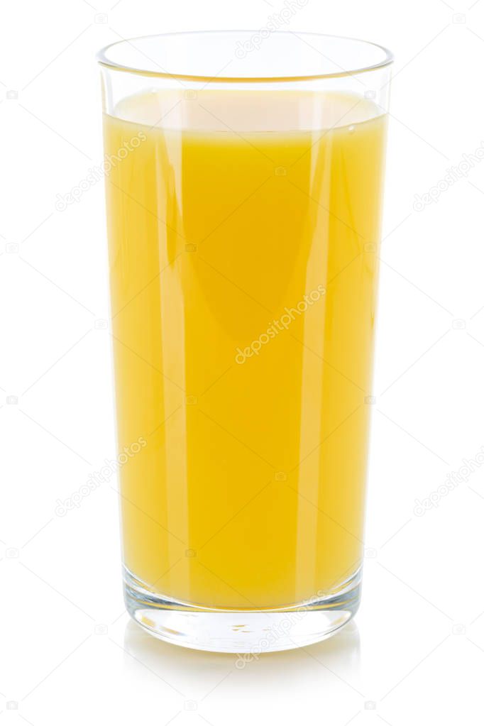 Orange juice drink glass isolated on white