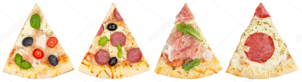 Pizza pizzas slice slices collection collage from above isolated