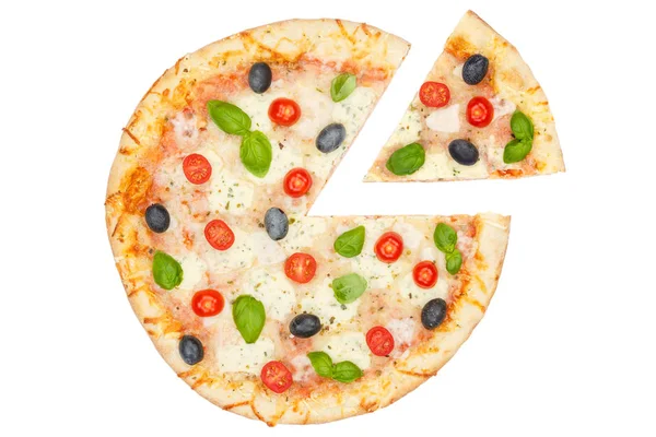 Відомості про діаграму шматочків піци маргарита ізольовані на — стокове фото