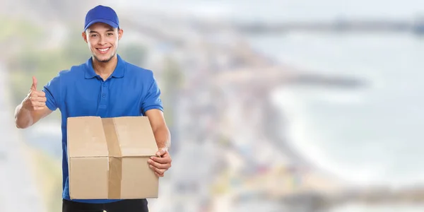 Paquete entrega de paquetes caja de servicio de entrega de banner de trabajo — Foto de Stock