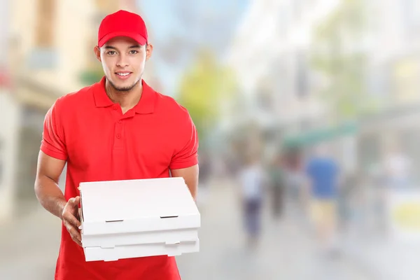 Pizza pojke leveransservice Latin man Beställ leverera jobb delive — Stockfoto