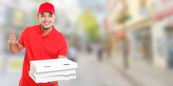 Pizza consegna uomo ragazzo ordine consegna lavoro consegnare successo succ — Foto Stock