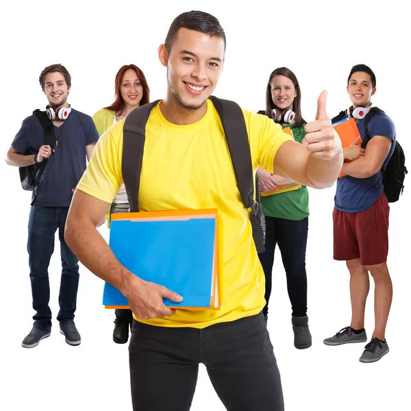 Grupp av studenter framgång framgångsrika tummen upp leende Square PE — Stockfoto