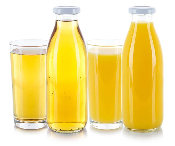 Boissons de jus de pomme et d'orange bouteille en verre frais isolé sur whi — Photo